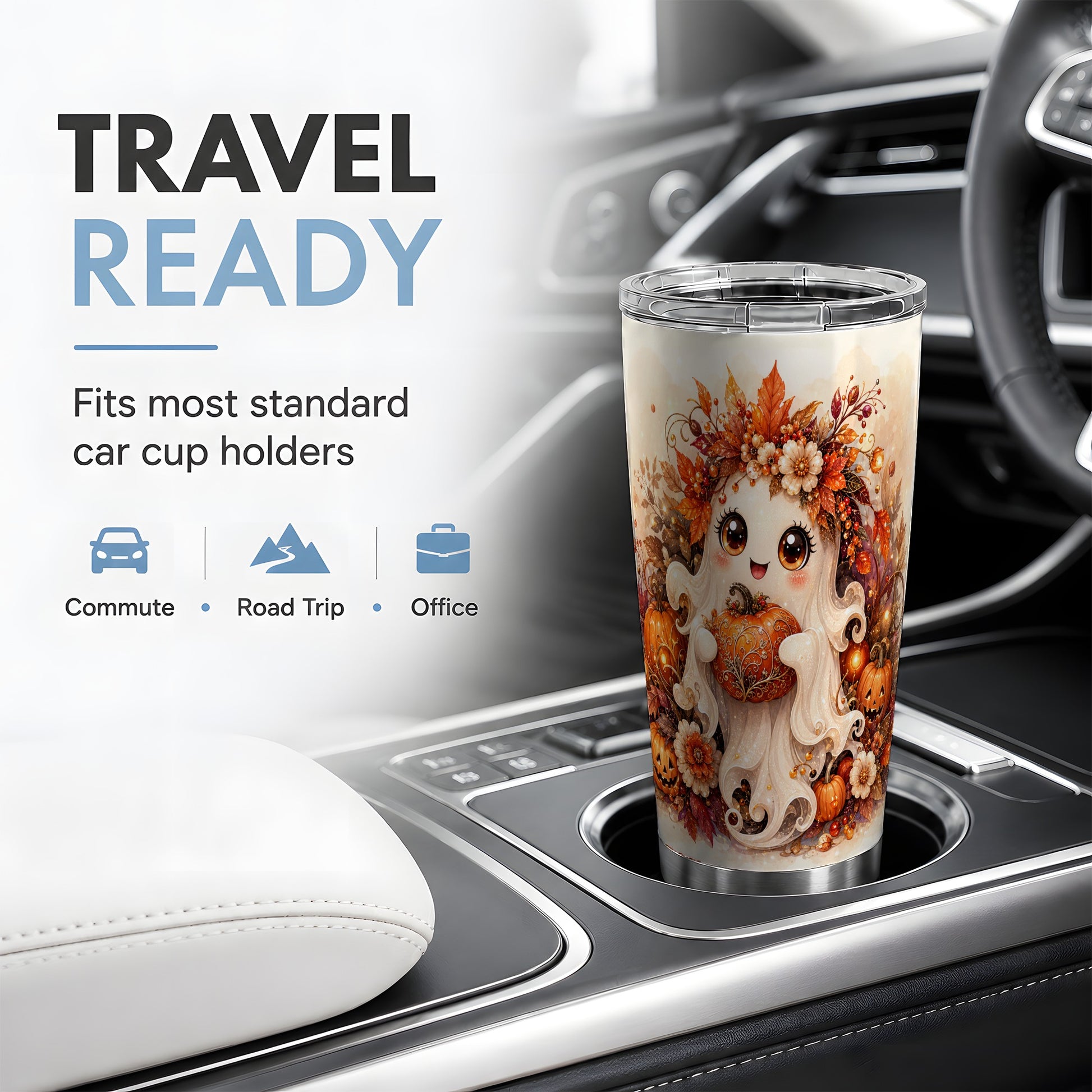 #pl[20oz|Steel] Cute Halloween Ghost Tumbler, 20oz Stainless Steel Tumbler with Pumpkin Art