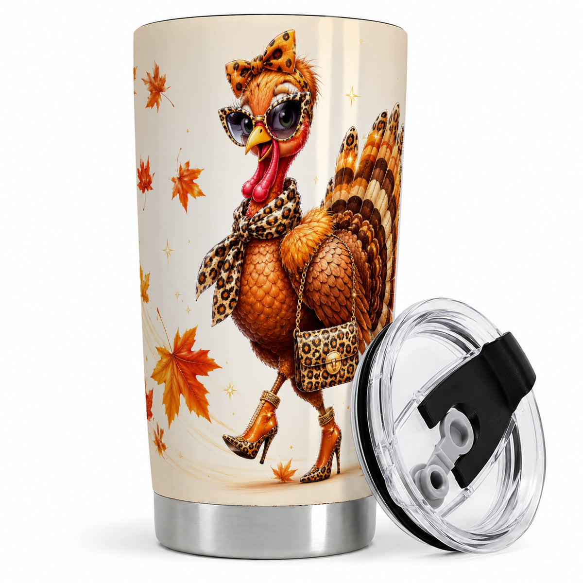 Fashion Turkey Tumbler, 20oz Stainless Steel Tumbler with Leopard Print Art