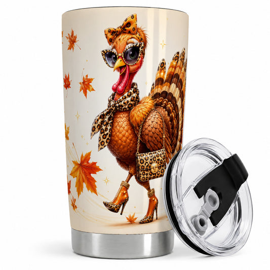 Fashion Turkey Tumbler, 20oz Stainless Steel Tumbler with Leopard Print Art