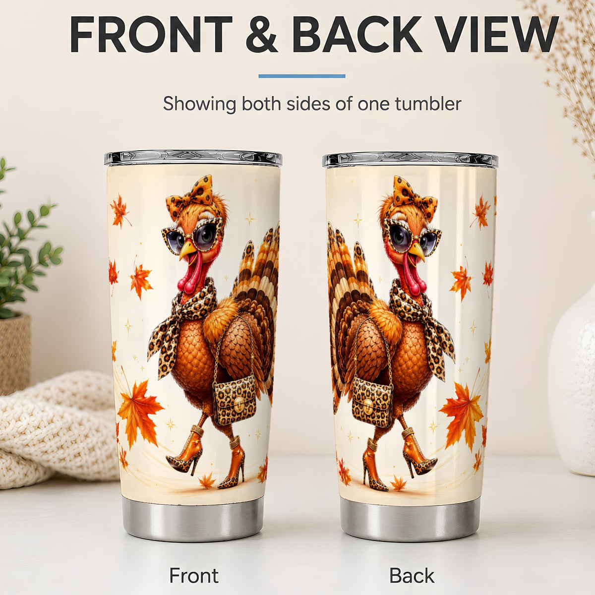 #pl[20oz|Steel] Fashion Turkey Tumbler, 20oz Stainless Steel Tumbler with Leopard Print Art