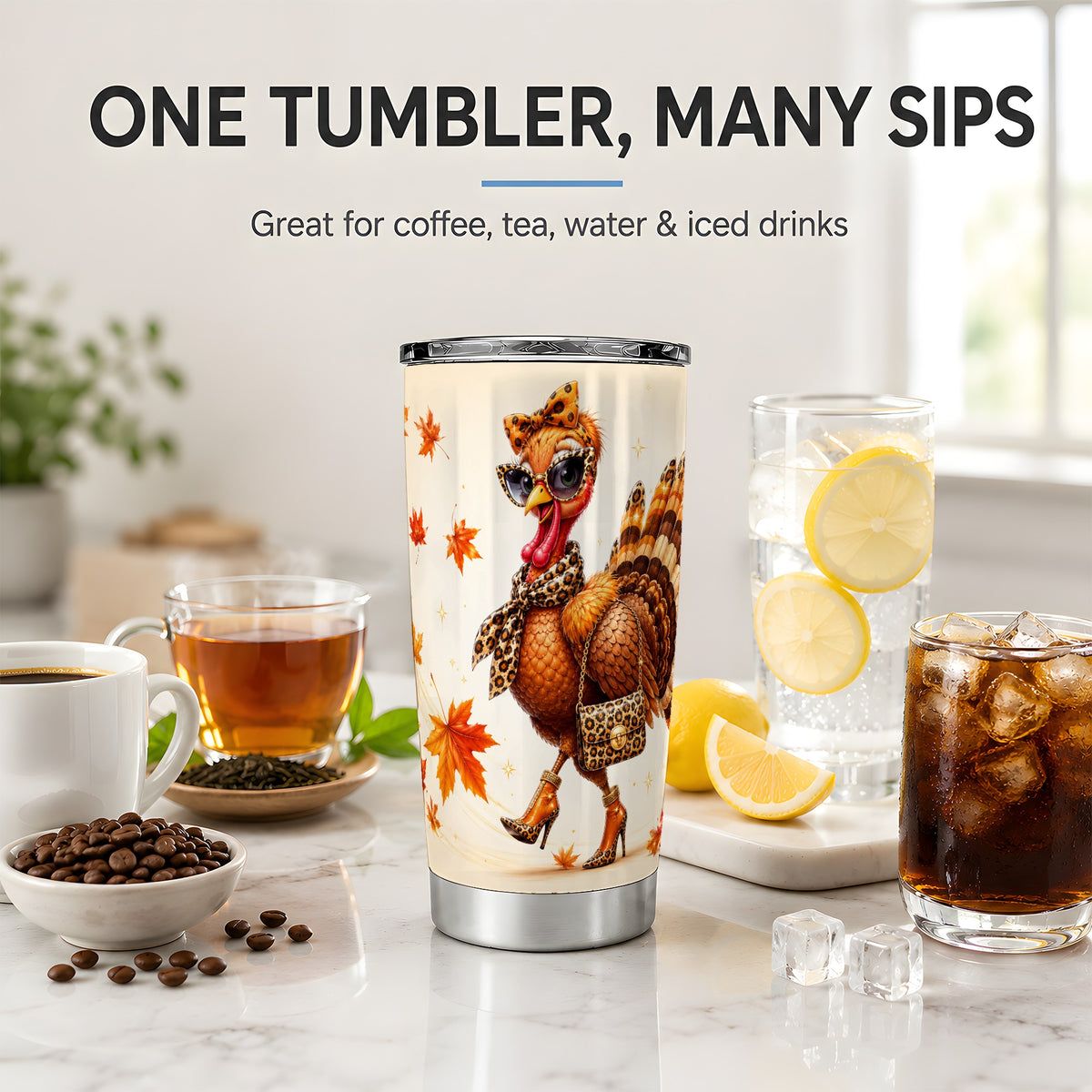 #pl[20oz|Steel] Fashion Turkey Tumbler, 20oz Stainless Steel Tumbler with Leopard Print Art