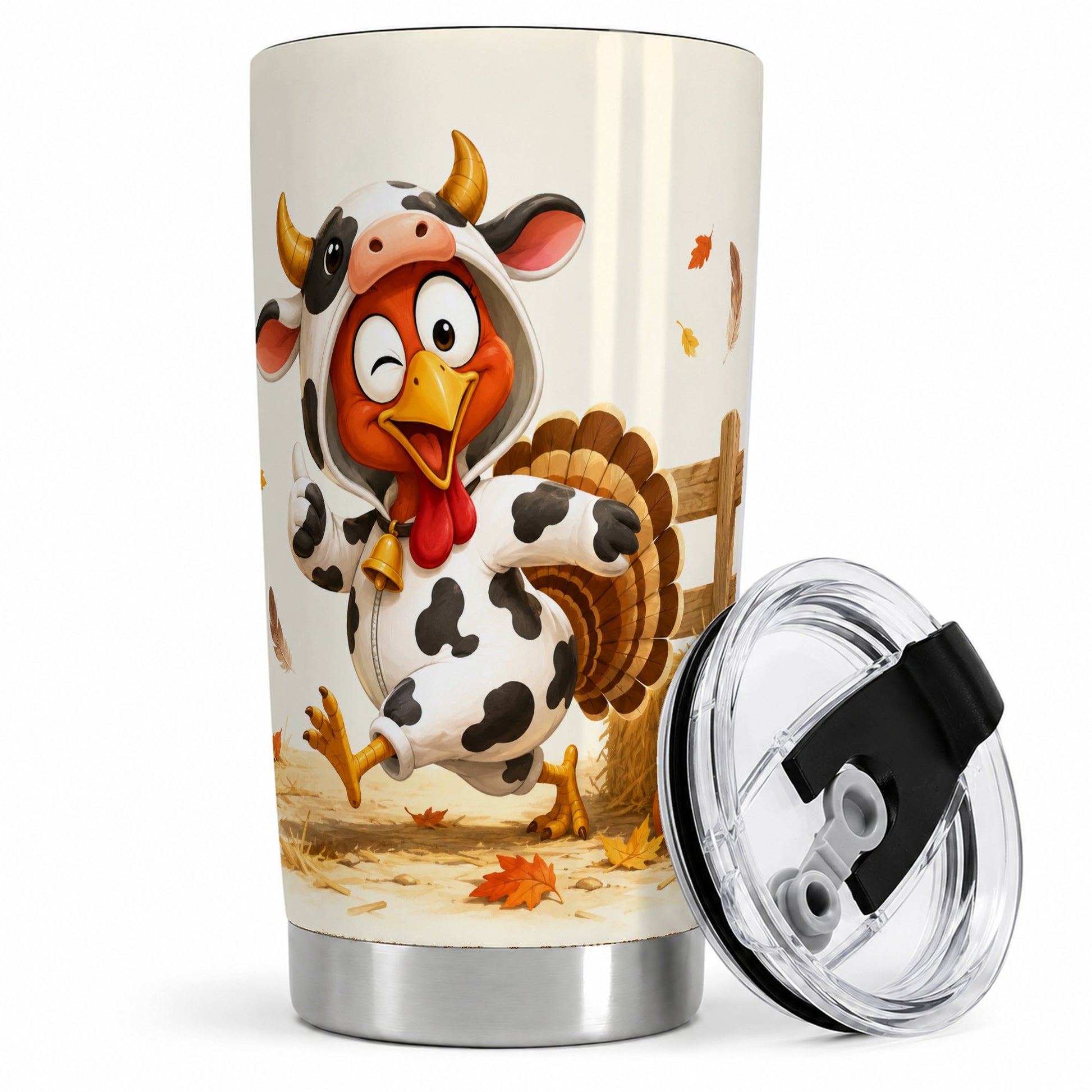 Funny Turkey Tumbler, 20oz Stainless Steel Tumbler with Cow Costume Art