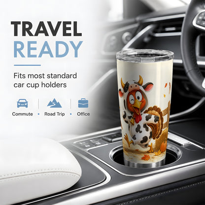 #pl[20oz|Steel] Funny Turkey Tumbler, 20oz Stainless Steel Tumbler with Cow Costume Art