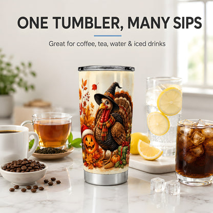 #pl[20oz|Steel] Holiday Turkey Tumbler, 20oz Stainless Steel Tumbler with Witch Hat Art