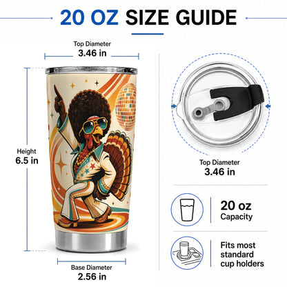 #pl[20oz|Steel] Retro Disco Turkey Tumbler, 20oz Stainless Steel Tumbler with 70s Dance Art