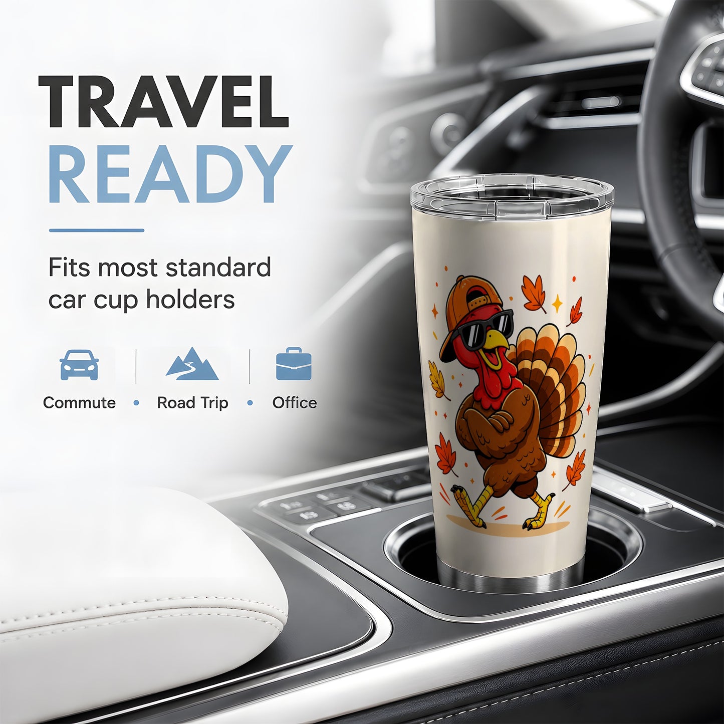 #pl[20oz|Steel] Cool Turkey Tumbler, 20oz Stainless Steel Tumbler with Sunglasses Fall Art