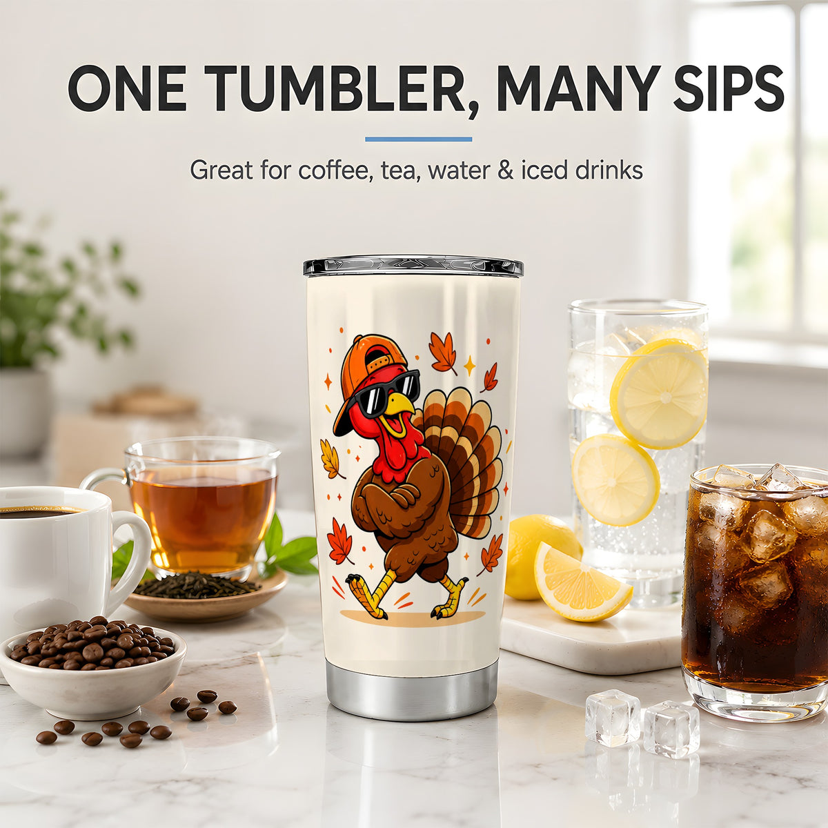 #pl[20oz|Steel] Cool Turkey Tumbler, 20oz Stainless Steel Tumbler with Sunglasses Fall Art