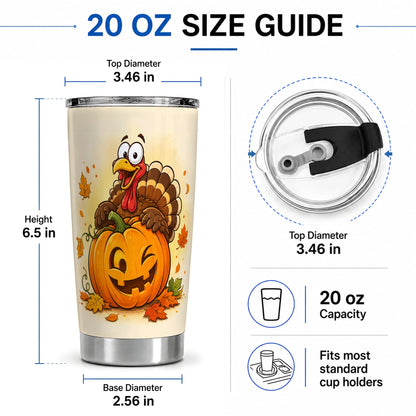 #pl[20oz|Steel] Turkey Pumpkin Tumbler, 20oz Stainless Steel Tumbler with Pumpkin Art
