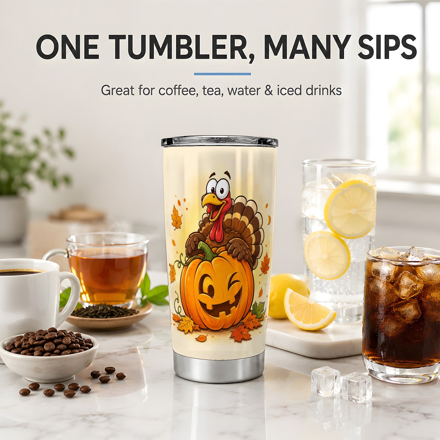 #pl[20oz|Steel] Turkey Pumpkin Tumbler, 20oz Stainless Steel Tumbler with Pumpkin Art