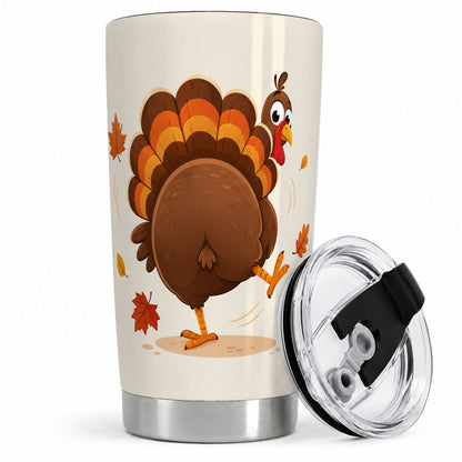 Funny Turkey Tumbler, 20oz Stainless Steel Tumbler with Dancing Fall Art