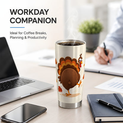 #pl[20oz|Steel] Funny Turkey Tumbler, 20oz Stainless Steel Tumbler with Dancing Fall Art