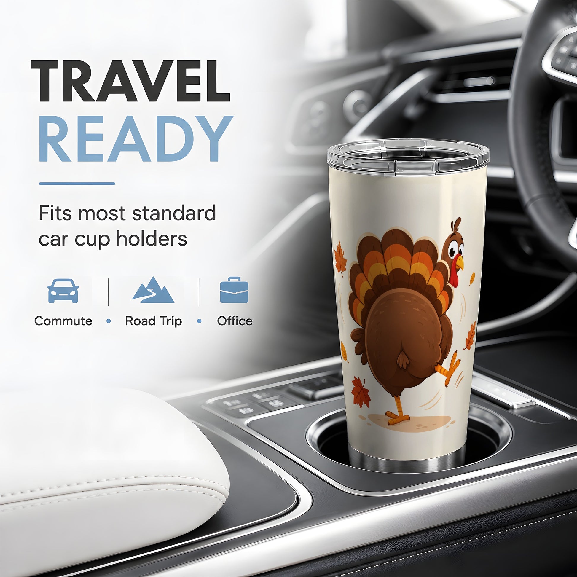 #pl[20oz|Steel] Funny Turkey Tumbler, 20oz Stainless Steel Tumbler with Dancing Fall Art
