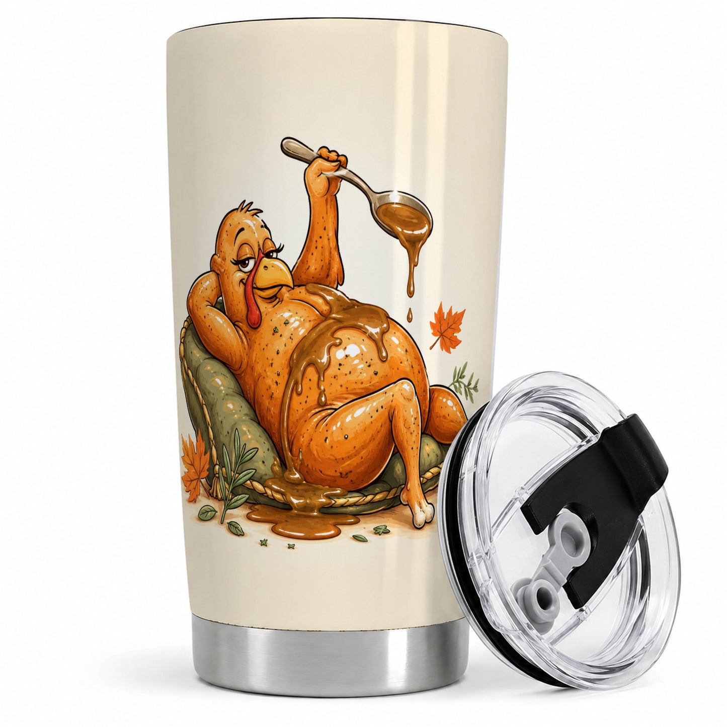 Thanksgiving Turkey Tumbler, 20oz Stainless Steel Tumbler with Gravy Art