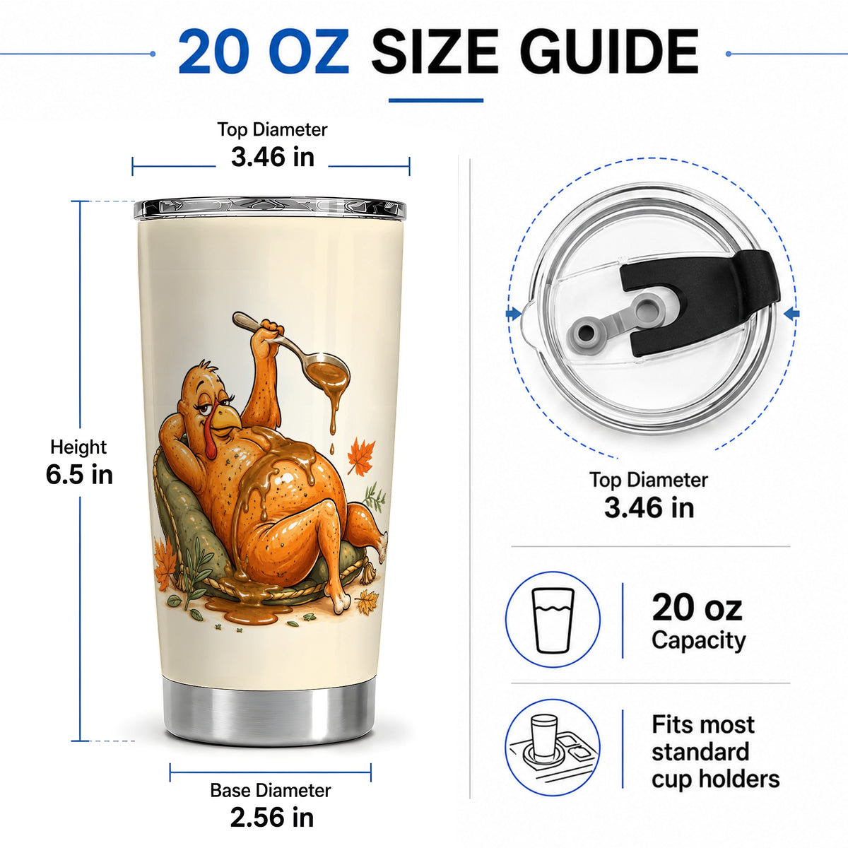 #pl[20oz|Steel] Thanksgiving Turkey Tumbler, 20oz Stainless Steel Tumbler with Gravy Art
