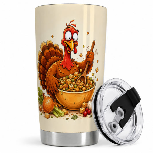 Thanksgiving Turkey Tumbler, 20oz Stainless Steel Tumbler with Stuffing Art