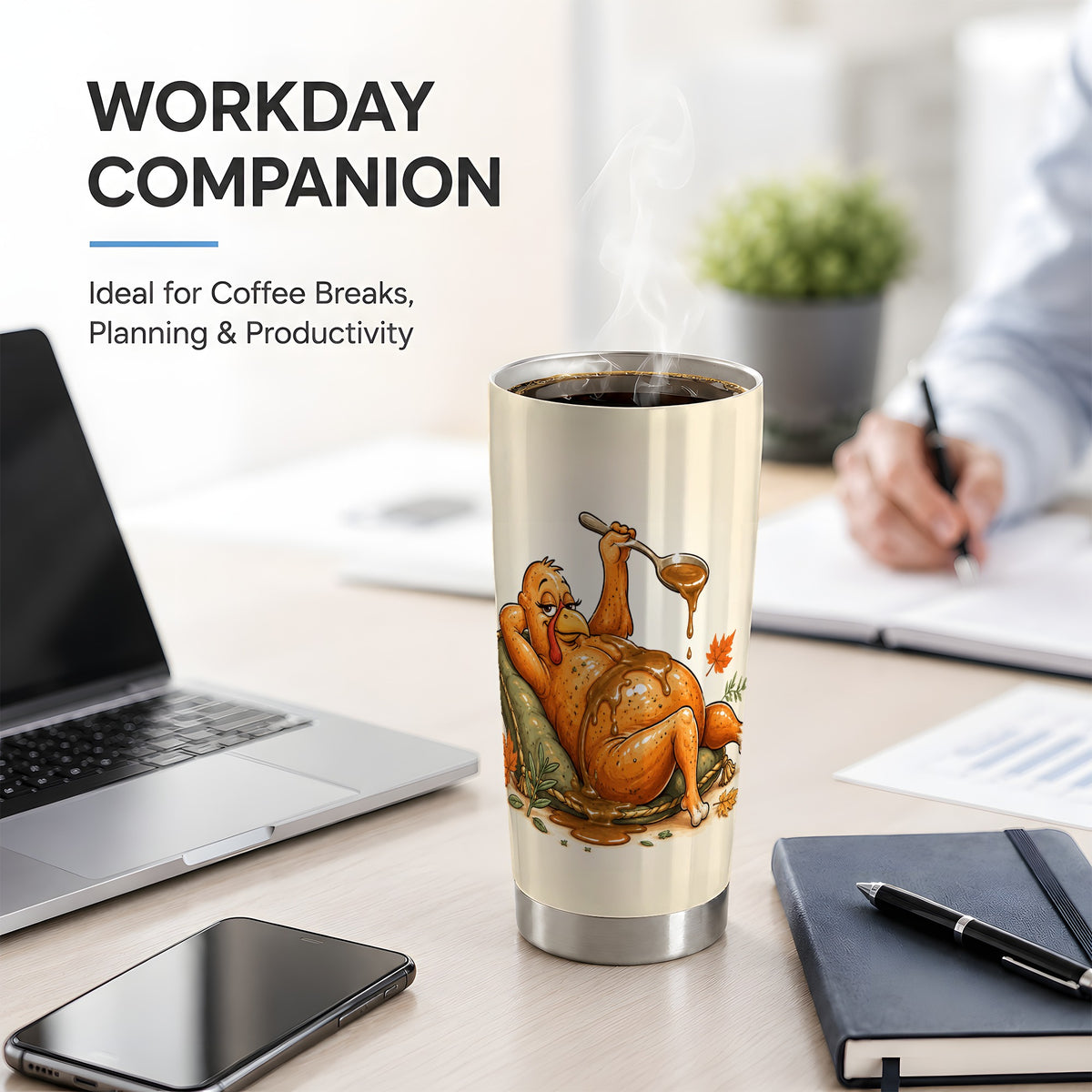 #pl[20oz|Steel] Thanksgiving Turkey Tumbler, 20oz Stainless Steel Tumbler with Gravy Art