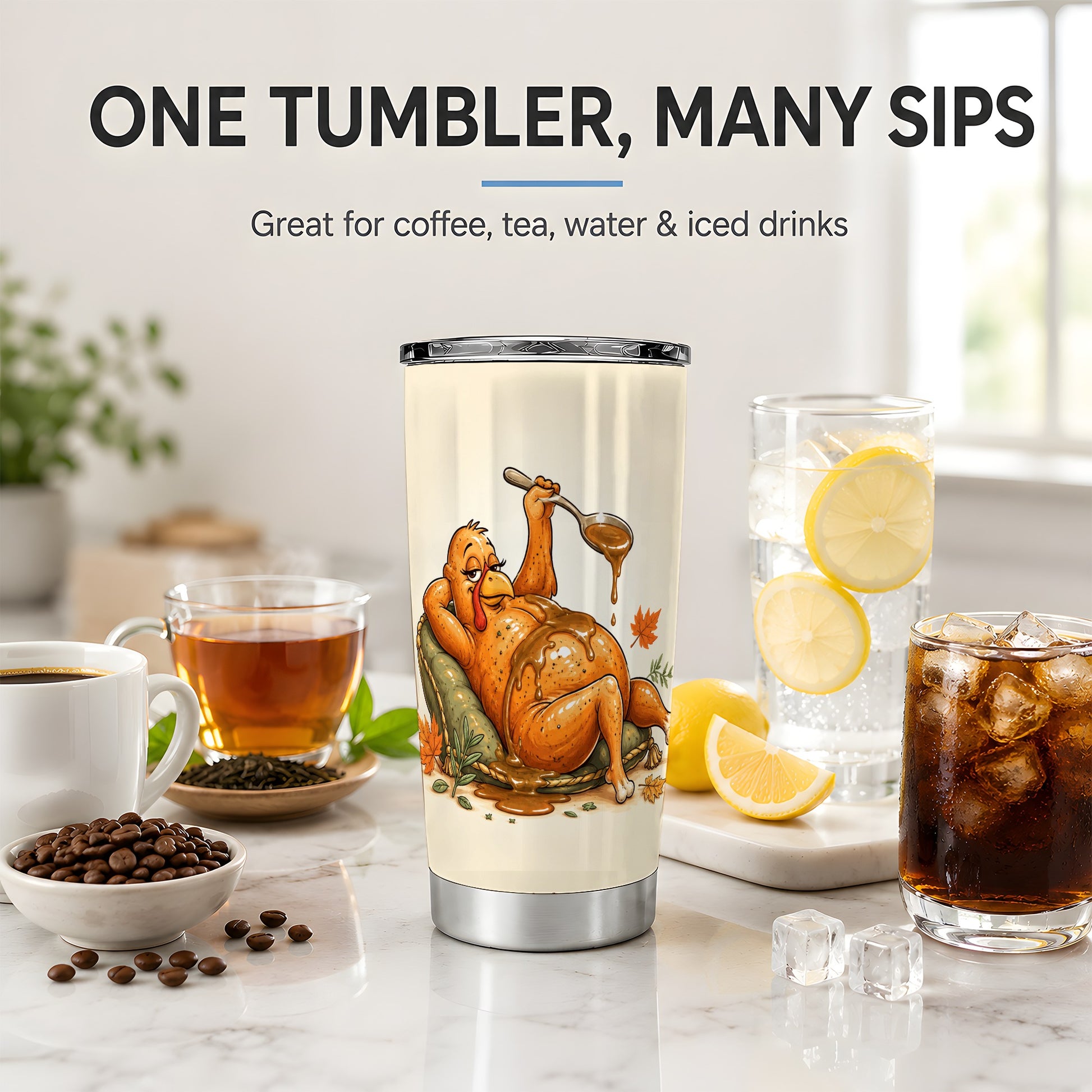#pl[20oz|Steel] Thanksgiving Turkey Tumbler, 20oz Stainless Steel Tumbler with Gravy Art