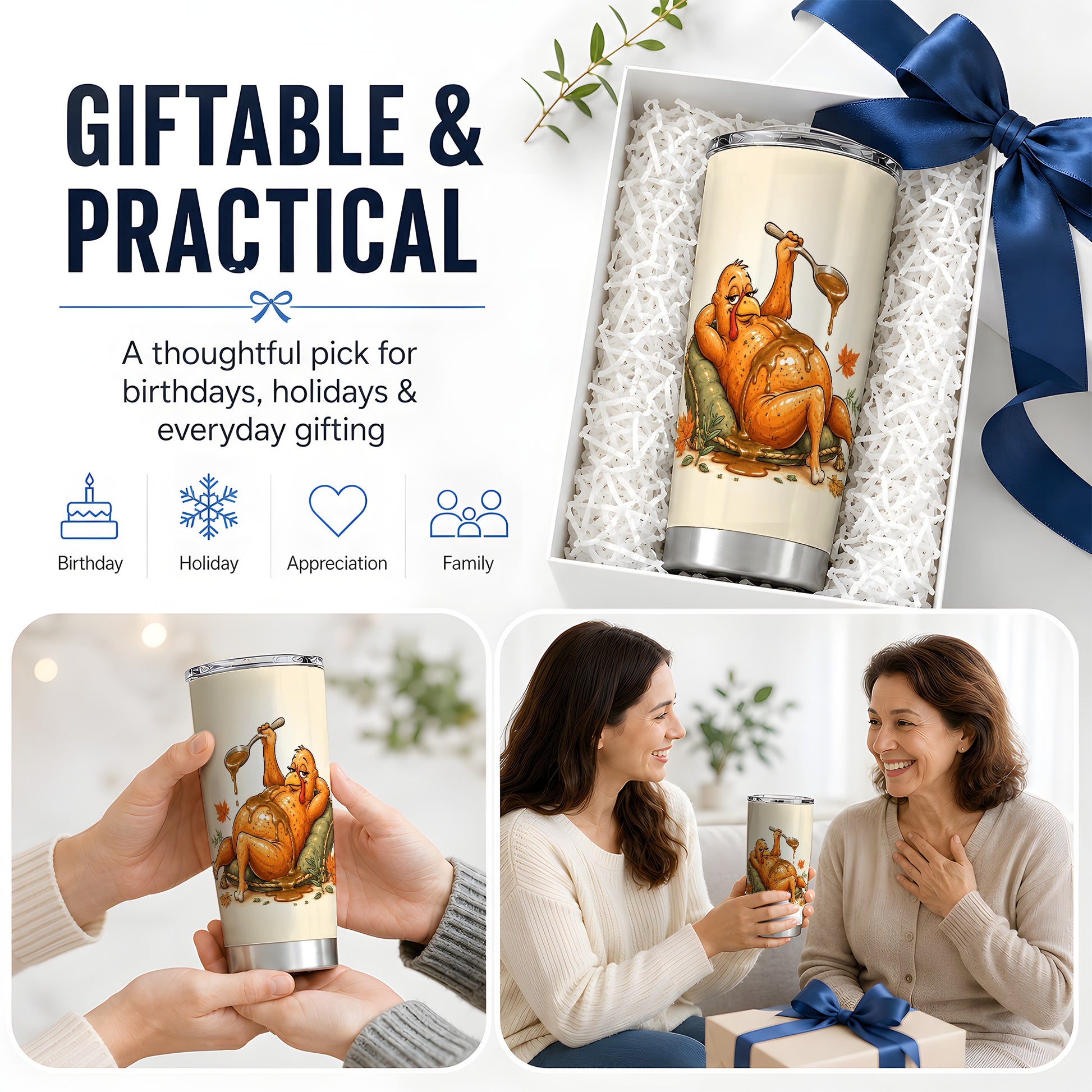 #pl[20oz|Steel] Thanksgiving Turkey Tumbler, 20oz Stainless Steel Tumbler with Gravy Art