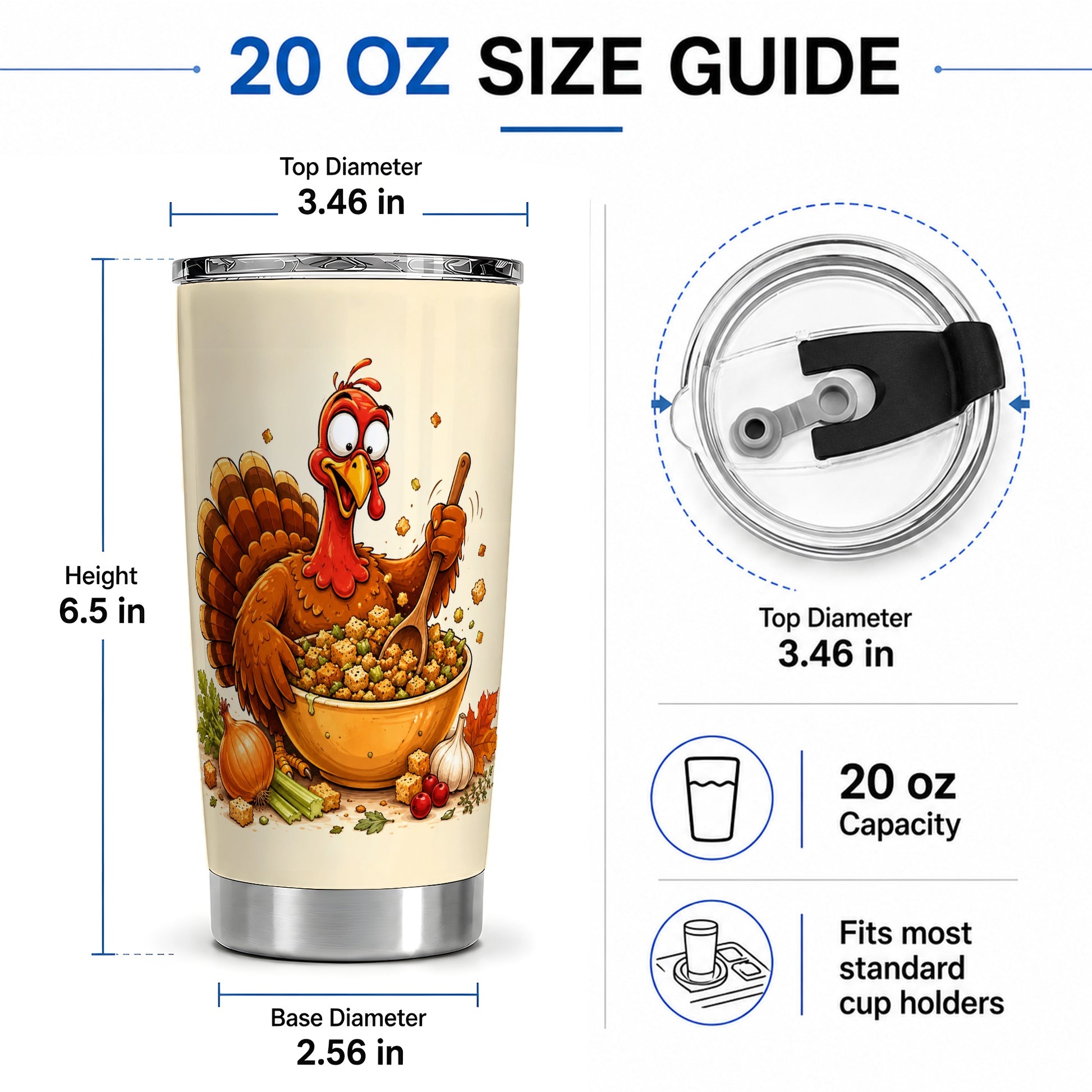 #pl[20oz|Steel] Thanksgiving Turkey Tumbler, 20oz Stainless Steel Tumbler with Stuffing Art