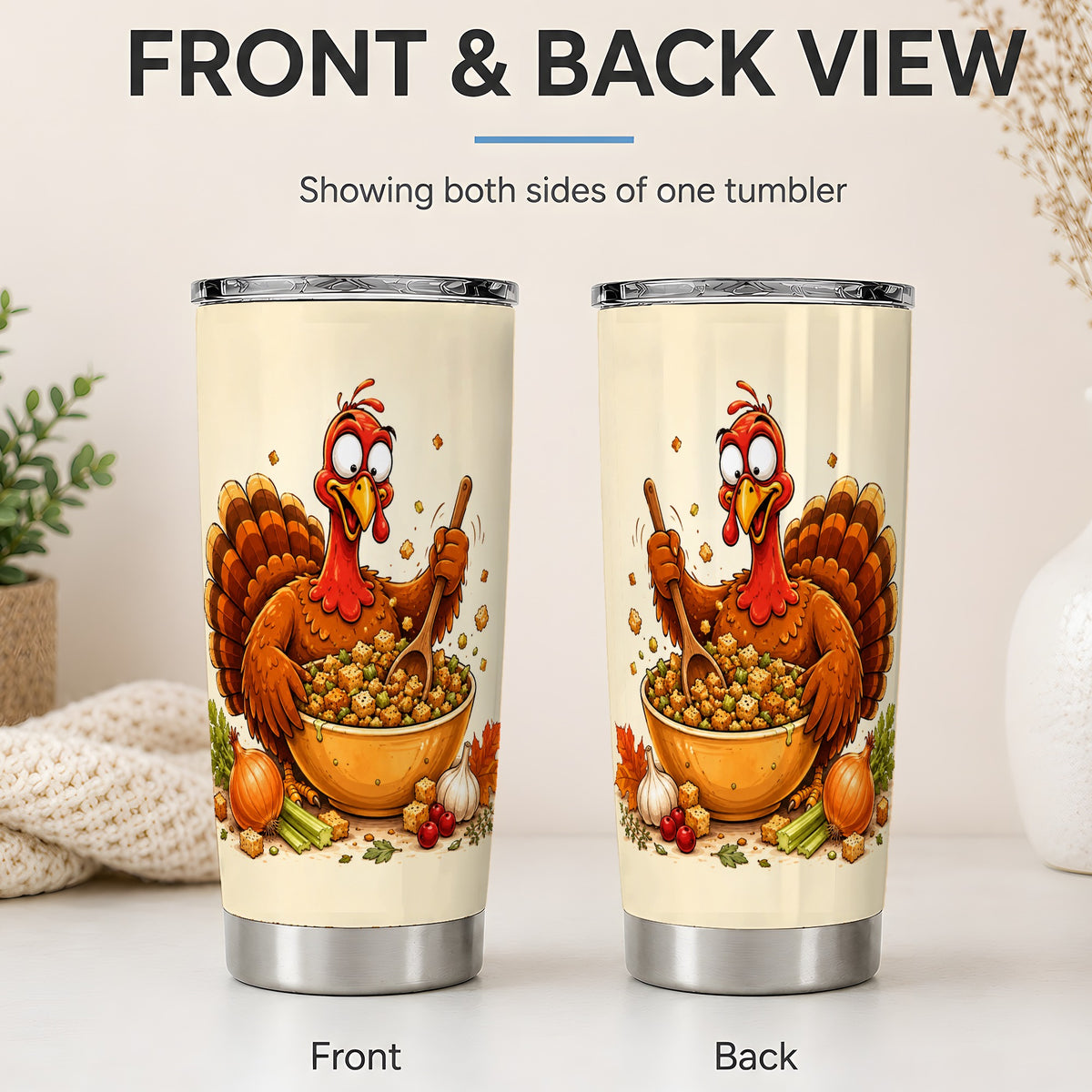 #pl[20oz|Steel] Thanksgiving Turkey Tumbler, 20oz Stainless Steel Tumbler with Stuffing Art