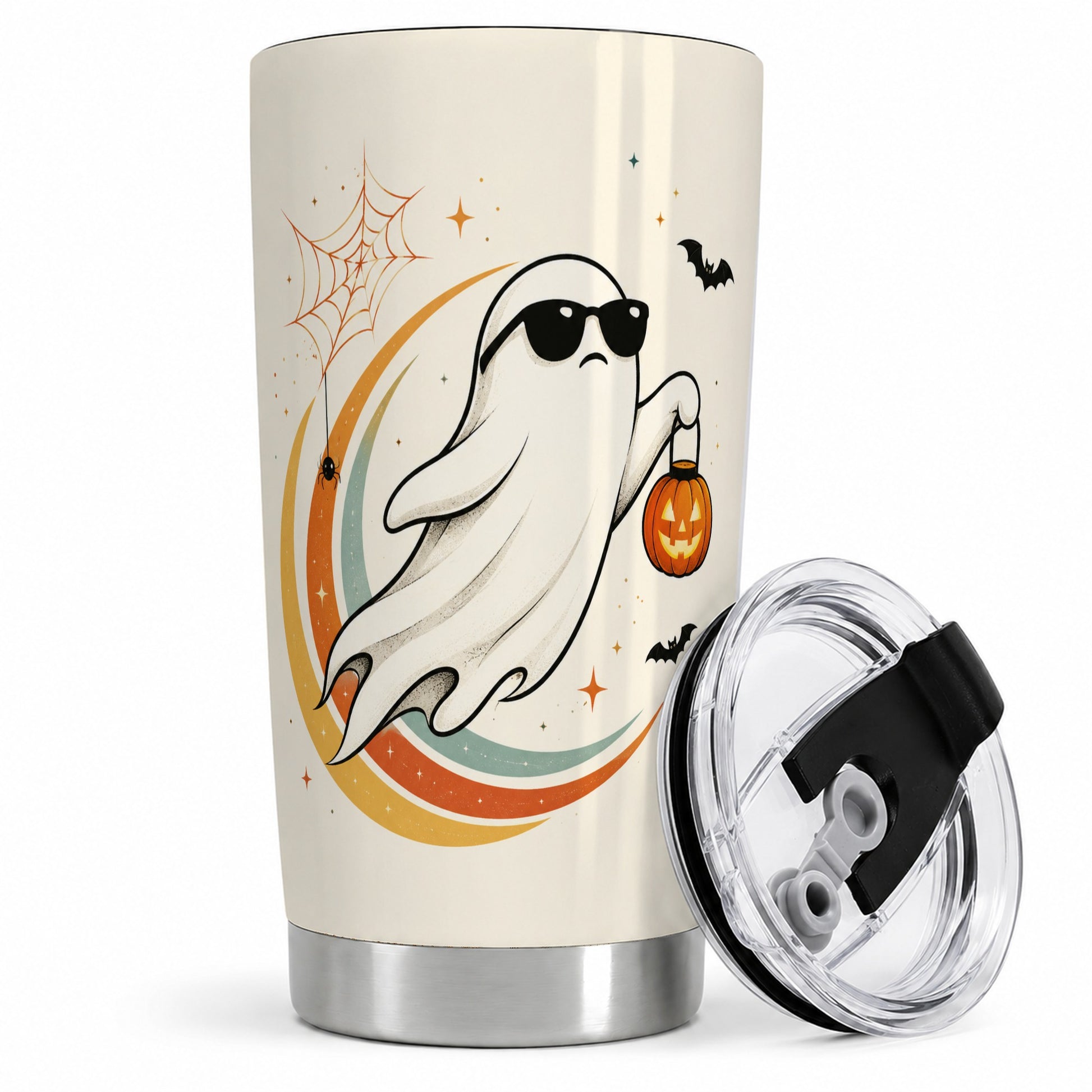 Retro Ghost Tumbler, 20oz Stainless Steel Tumbler with Pumpkin Art
