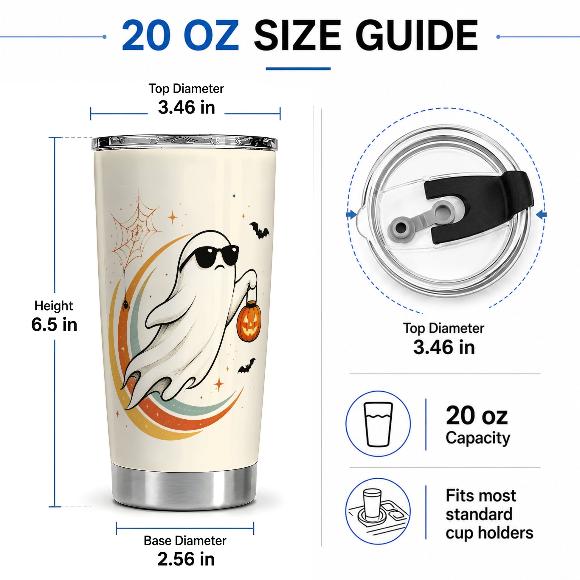 #pl[20oz|Steel] Retro Ghost Tumbler, 20oz Stainless Steel Tumbler with Pumpkin Art