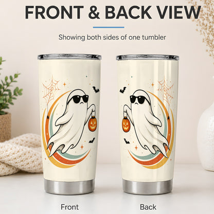 #pl[20oz|Steel] Retro Ghost Tumbler, 20oz Stainless Steel Tumbler with Pumpkin Art