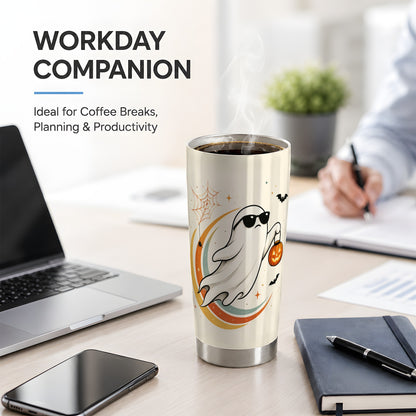 #pl[20oz|Steel] Retro Ghost Tumbler, 20oz Stainless Steel Tumbler with Pumpkin Art