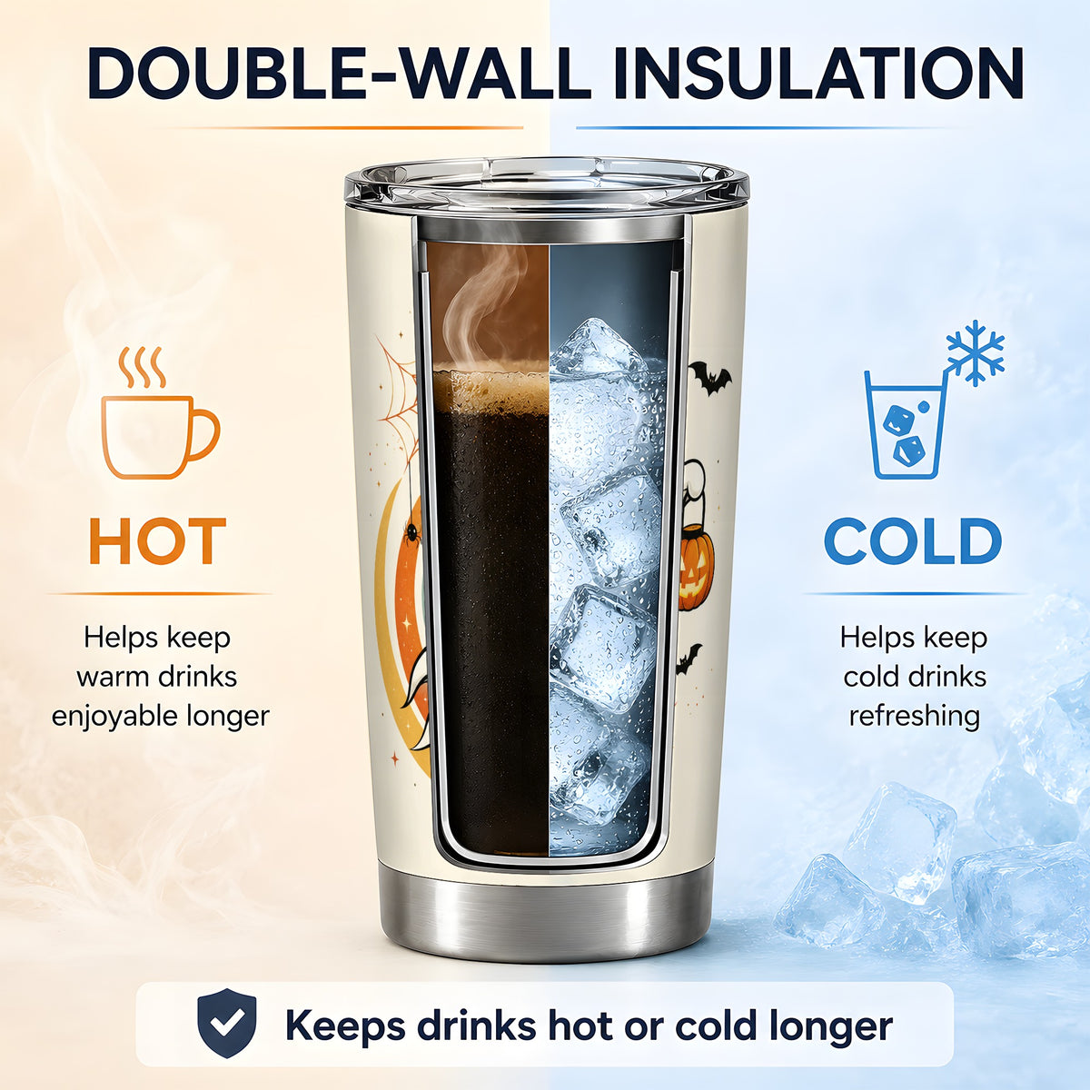 #pl[20oz|Steel] Retro Ghost Tumbler, 20oz Stainless Steel Tumbler with Pumpkin Art