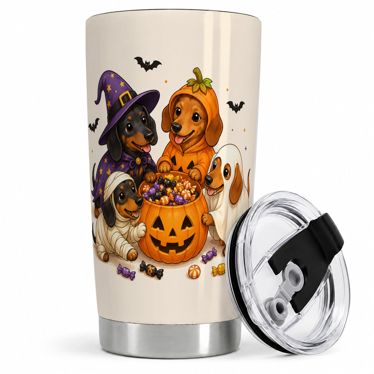 Halloween Dachshunds Tumbler, 20oz Stainless Steel Tumbler with Costume Art