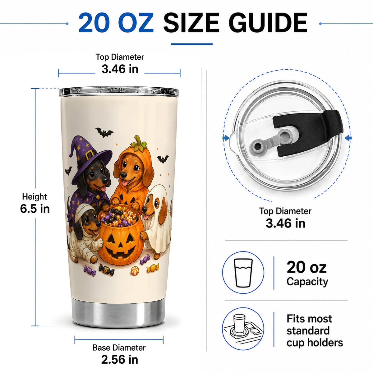 #pl[20oz|Steel] Halloween Dachshunds Tumbler, 20oz Stainless Steel Tumbler with Costume Art