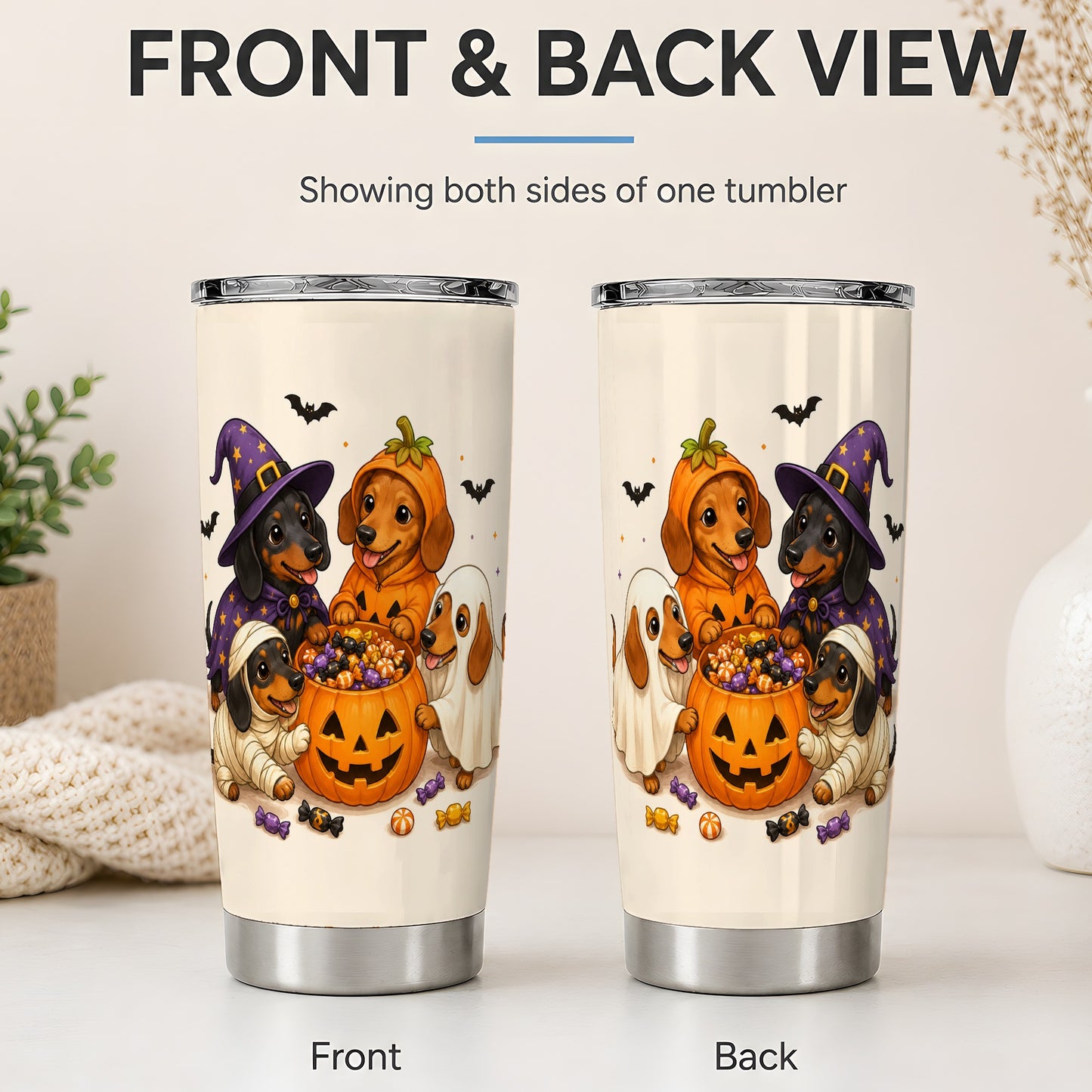 #pl[20oz|Steel] Halloween Dachshunds Tumbler, 20oz Stainless Steel Tumbler with Costume Art