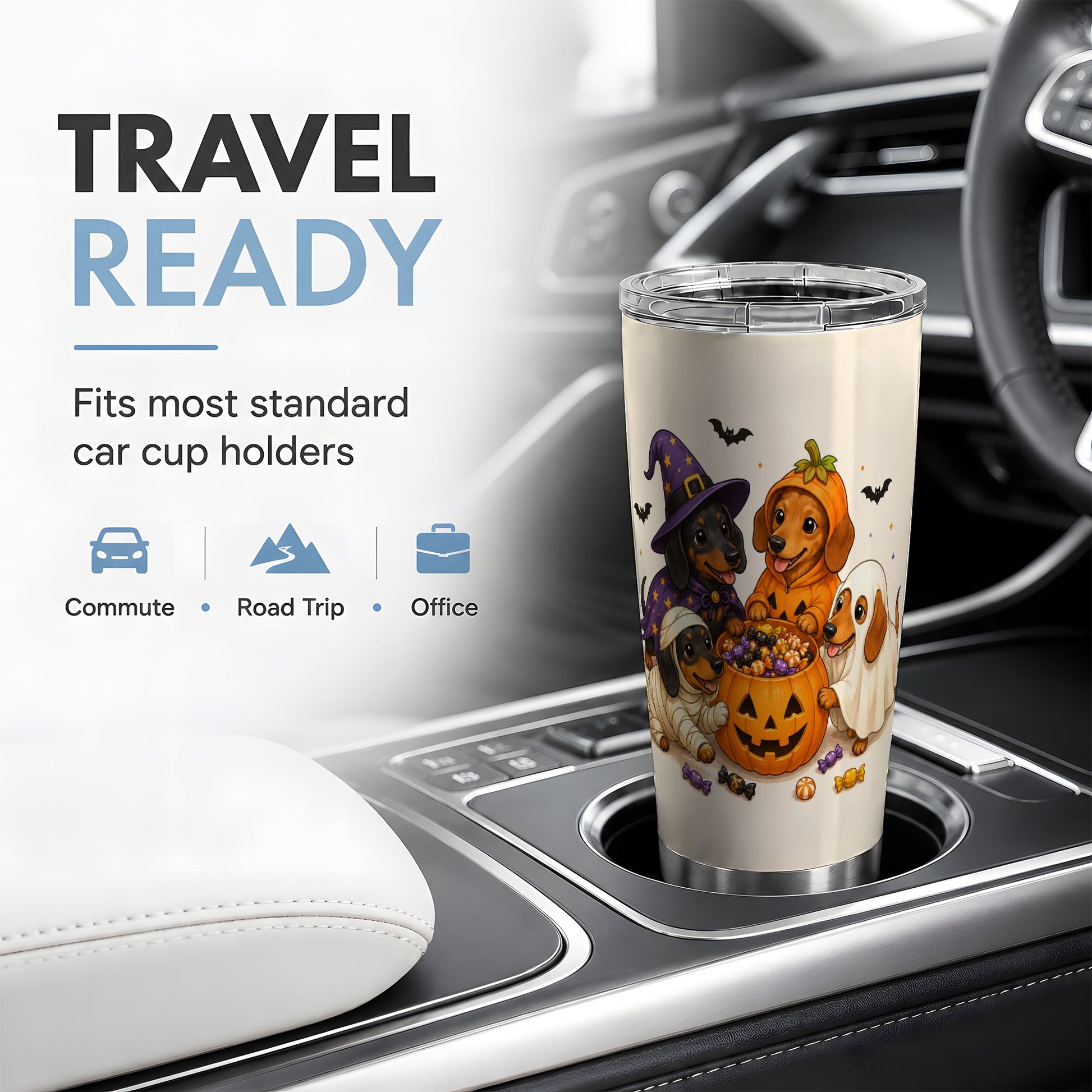#pl[20oz|Steel] Halloween Dachshunds Tumbler, 20oz Stainless Steel Tumbler with Costume Art