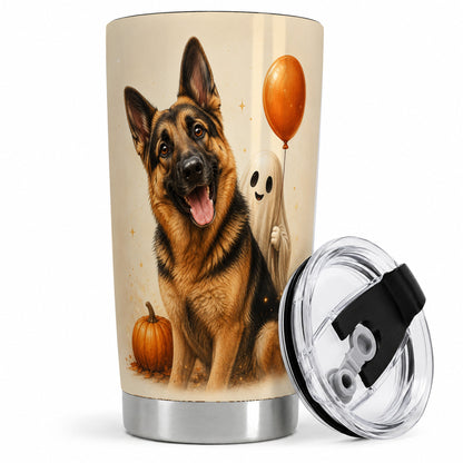 German Shepherd Tumbler, 20oz Stainless Steel Tumbler with Halloween Art