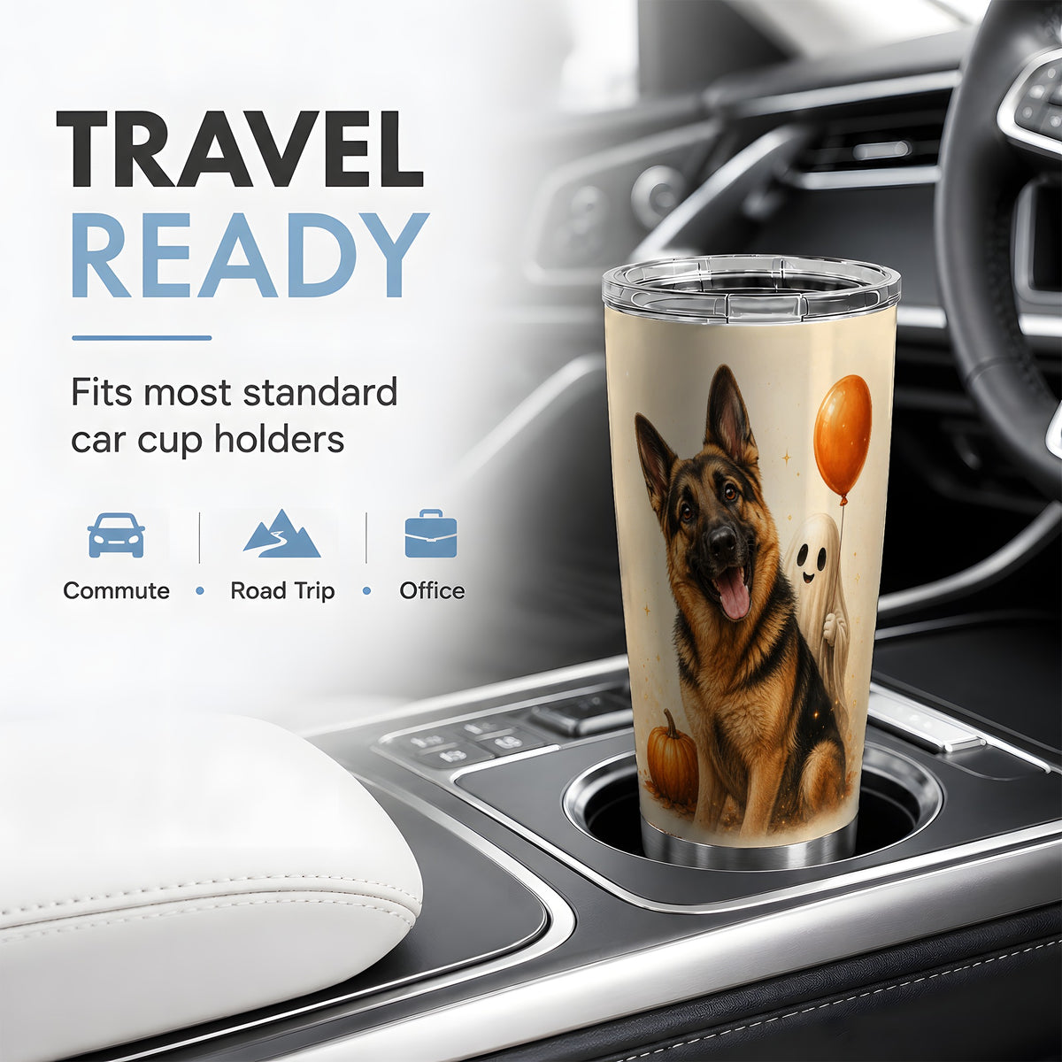 #pl[20oz|Steel] German Shepherd Tumbler, 20oz Stainless Steel Tumbler with Halloween Art
