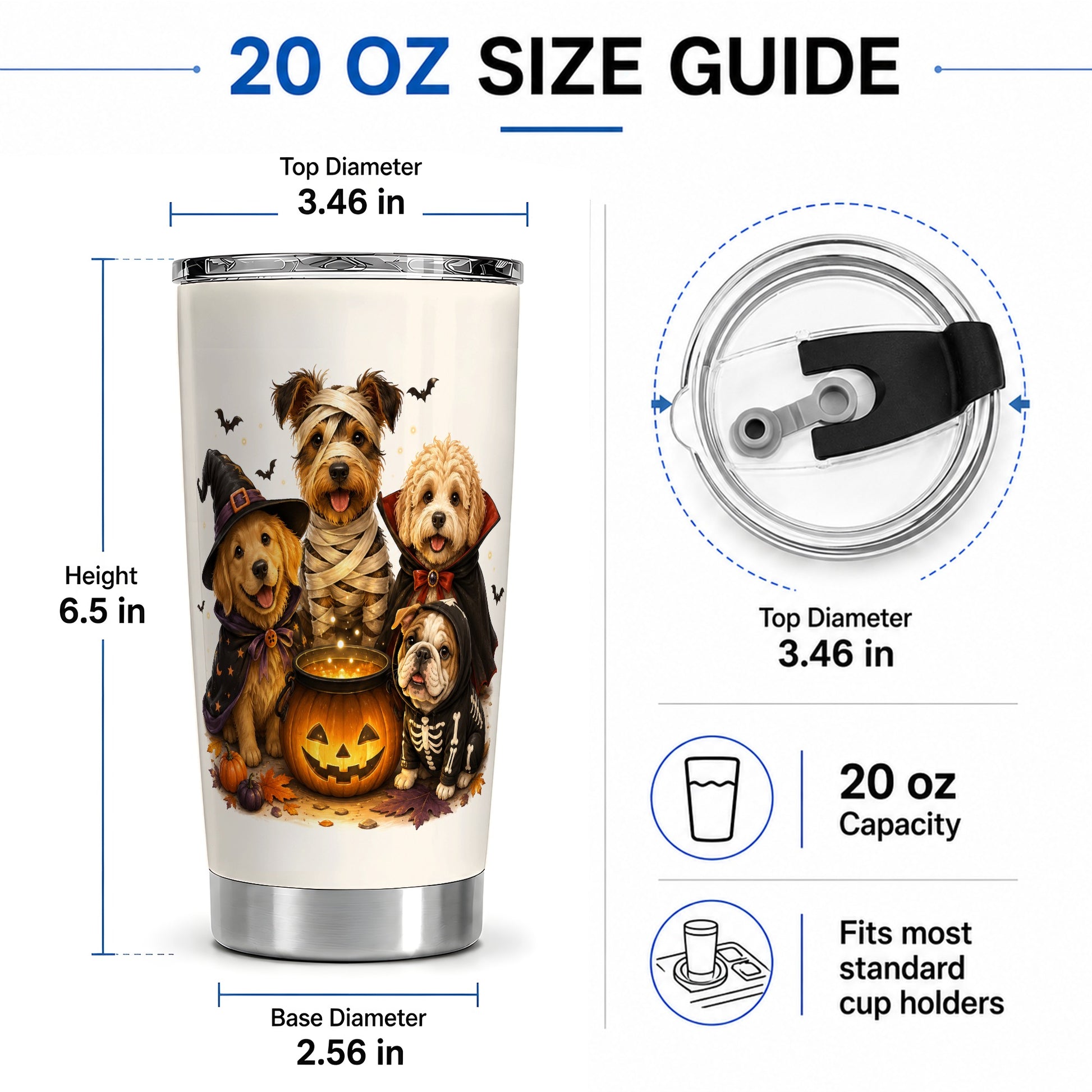 #pl[20oz|Steel] Halloween Dogs Tumbler, 20oz Stainless Steel Tumbler with Costume Group Art
