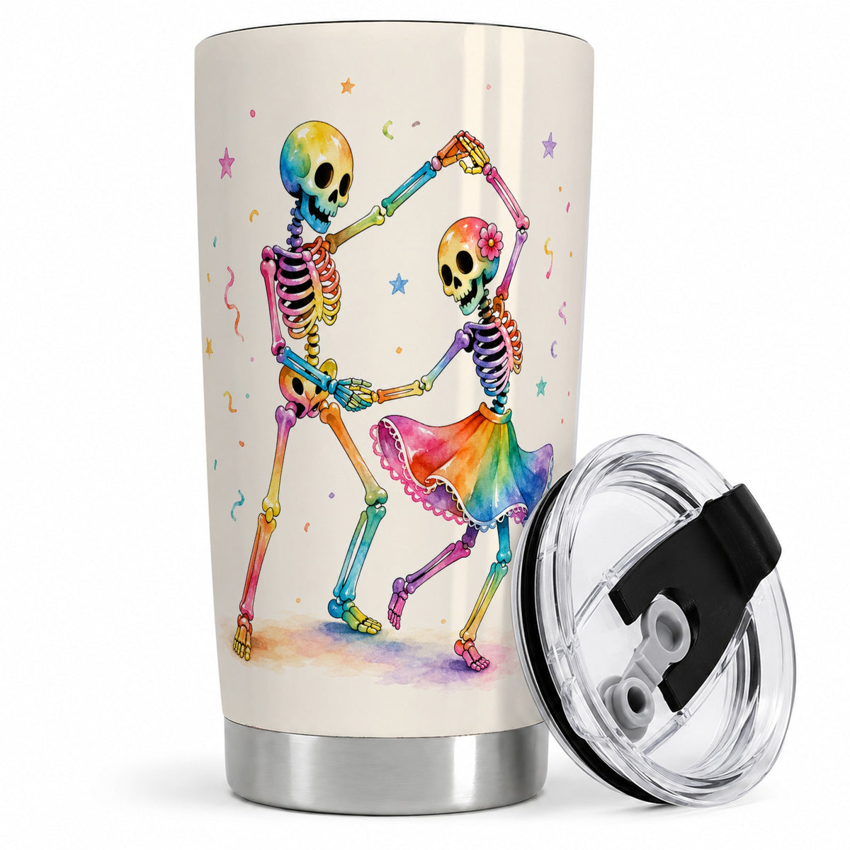 Rainbow Skeleton Tumbler, 20oz Stainless Steel Tumbler with Dance Art