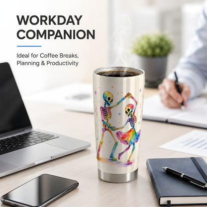#pl[20oz|Steel] Rainbow Skeleton Tumbler, 20oz Stainless Steel Tumbler with Dance Art