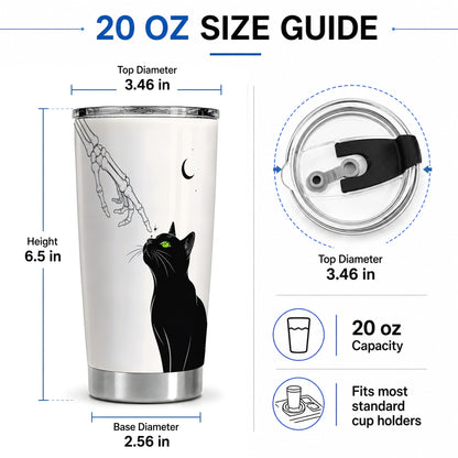 #pl[20oz|Steel] Black Cat Tumbler, 20oz Stainless Steel Tumbler with Skeleton Moon Art