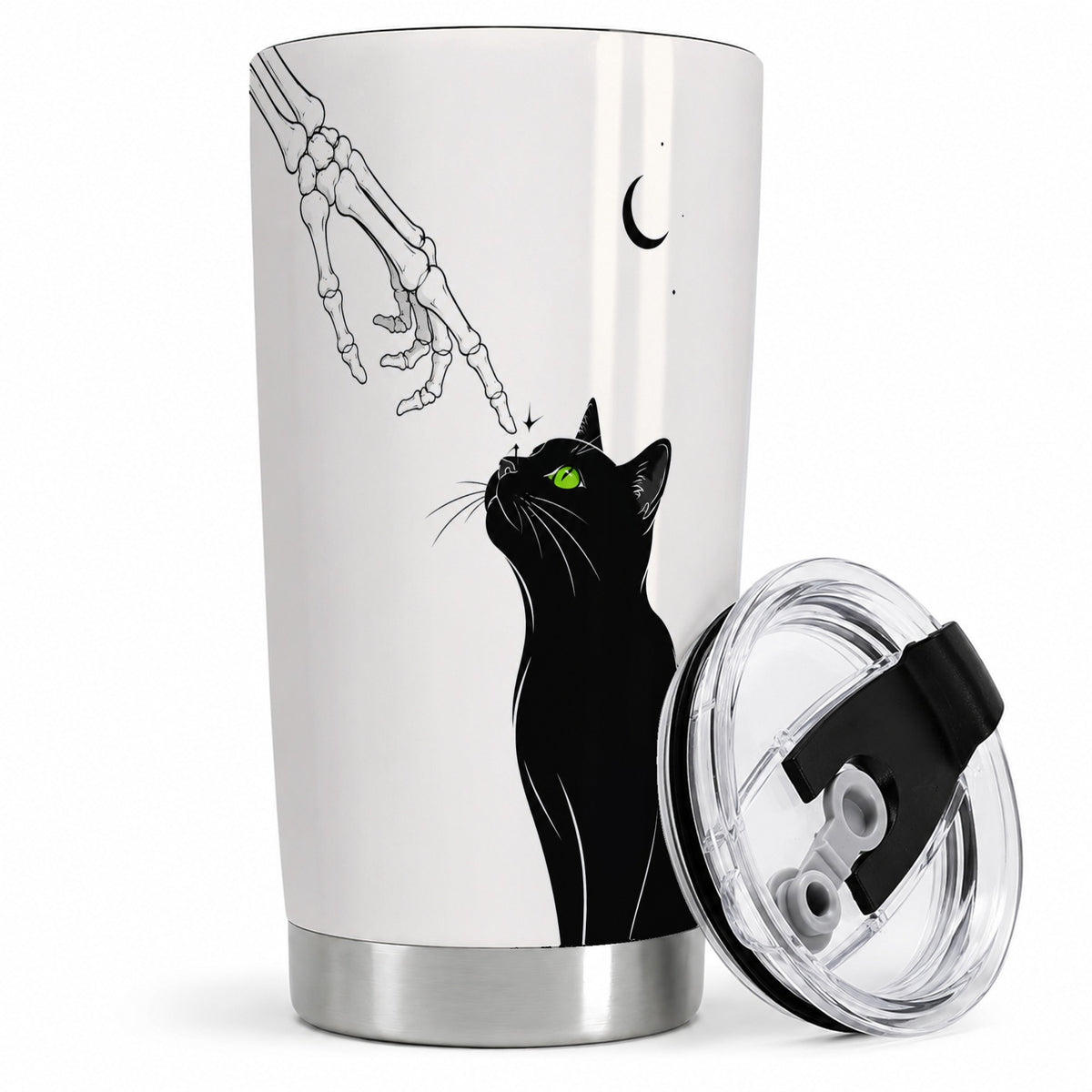 Black Cat Tumbler, 20oz Stainless Steel Tumbler with Skeleton Moon Art