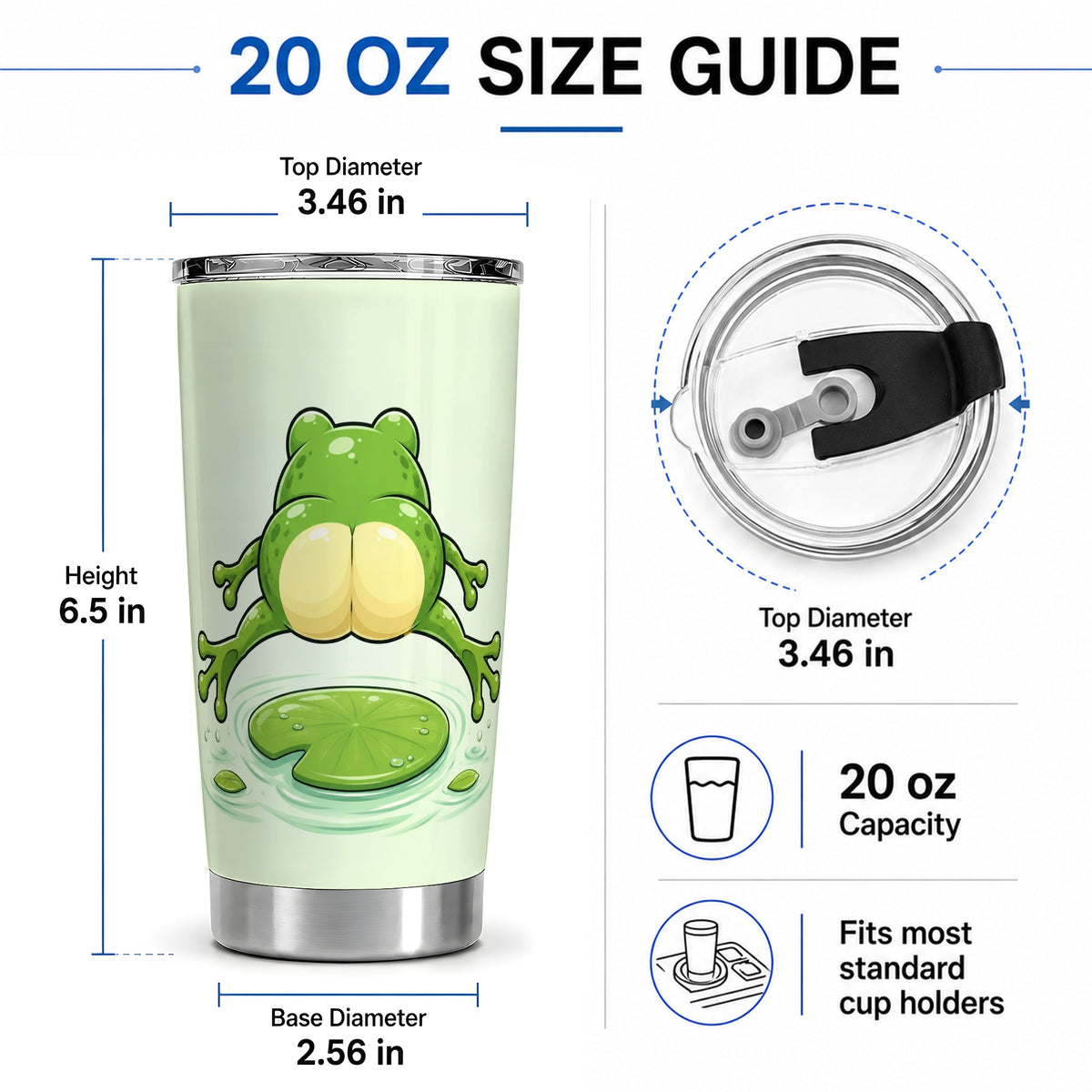 #pl[20oz|Steel] Funny Frog Butt 20oz Tumbler, Green Cartoon Artwork for Frog Lovers
