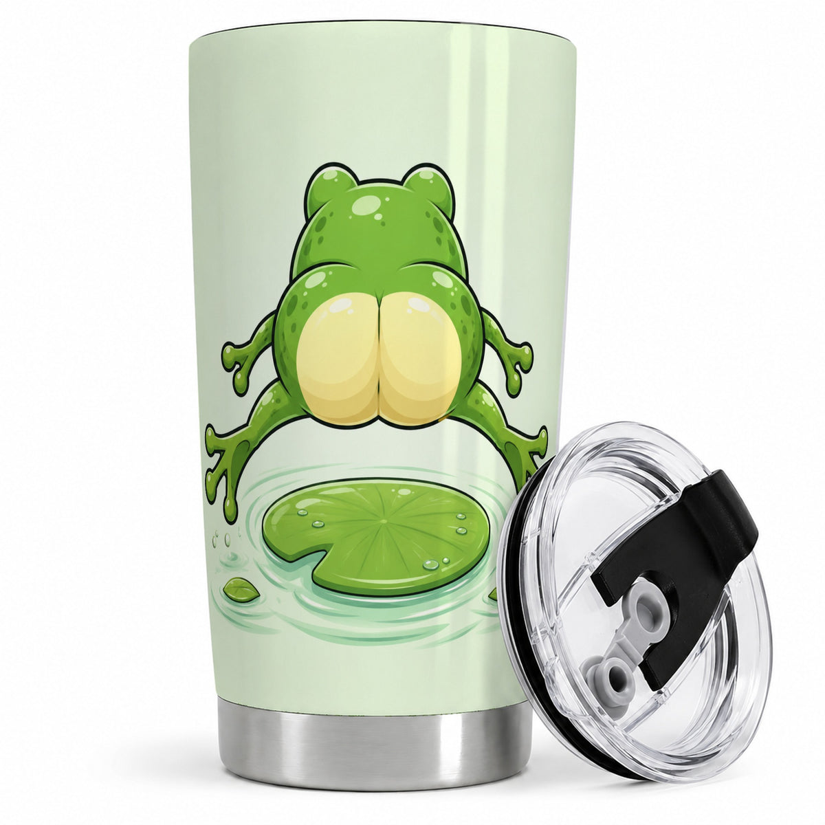 Funny Frog Butt 20oz Tumbler, Green Cartoon Artwork for Frog Lovers
