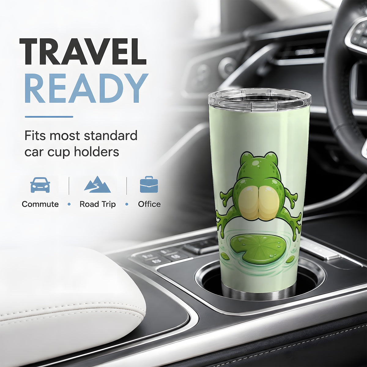 #pl[20oz|Steel] Funny Frog Butt 20oz Tumbler, Green Cartoon Artwork for Frog Lovers