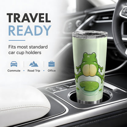 #pl[20oz|Steel] Funny Frog Butt 20oz Tumbler, Green Cartoon Artwork for Frog Lovers