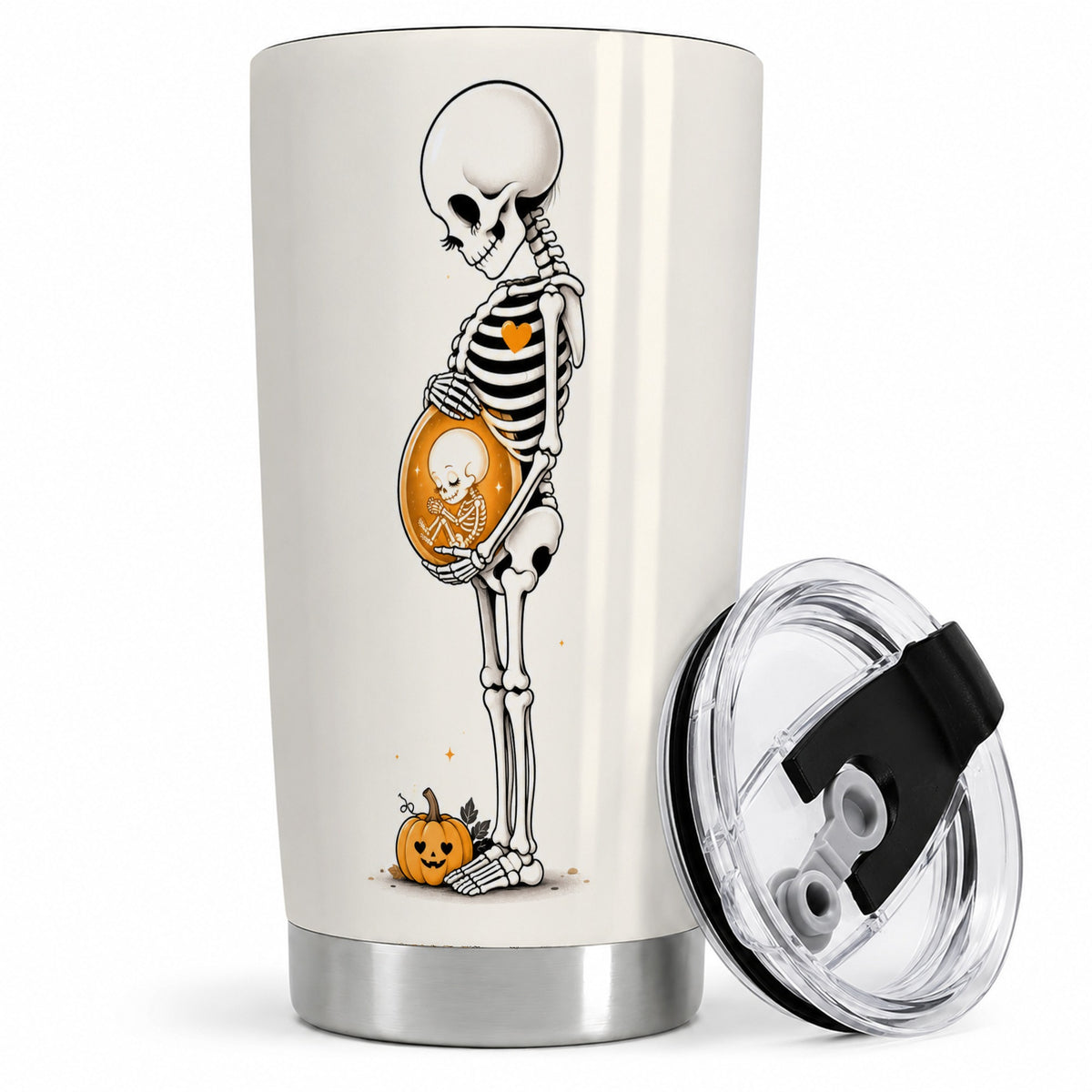 Pregnant Skeleton 20oz Tumbler, Halloween Pumpkin Art for Expecting Moms