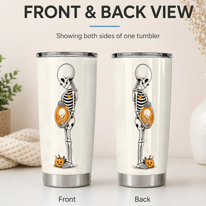 #pl[20oz|Steel] Pregnant Skeleton 20oz Tumbler, Halloween Pumpkin Art for Expecting Moms