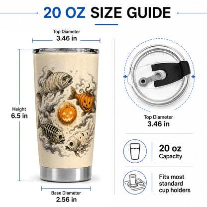 #pl[20oz|Steel] Halloween Fish 20oz Tumbler, Mummy Skeleton Pumpkin Art for Anglers
