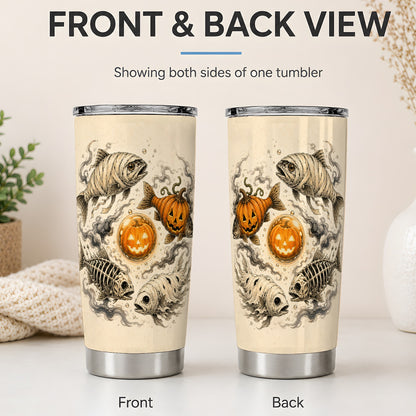 #pl[20oz|Steel] Halloween Fish 20oz Tumbler, Mummy Skeleton Pumpkin Art for Anglers