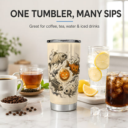 #pl[20oz|Steel] Halloween Fish 20oz Tumbler, Mummy Skeleton Pumpkin Art for Anglers