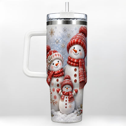Snowman Family 40oz Tumbler with Handle, Winter Travel Cup